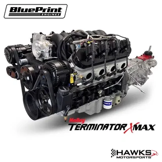 BLS4273KBT56 GM LS Compatible 427 c.i. Engine and T56 Manual Transmission - 605 Horsepower - Standard Edition Builder Series - Black Pulley Kit - Holley Terminator X EFI System - BluePrint Engines (BLS4273KBT56)

