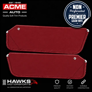 1971-1973 Chevrolet Camaro / Pontiac Firebird Carmine Red Non-Perforated Premier Grain Vinyl Sun Visors Without Mirrors, Pair, Acme SV113-PPL1503 