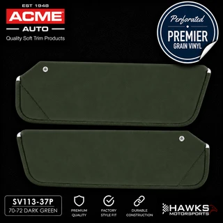1971-1973 Chevrolet Camaro / Pontiac Firebird Dark Green Premier Perforated Vinyl Sun Visors Without Mirrors, Pair, Acme SV113-PRP1276