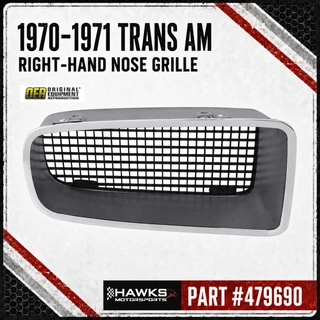 1970-1971 Pontiac Trans Am right-hand passenger-side front nose grille with black insert and chrome surround, OER part number 479690.