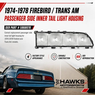 1974-1978 Pontiac Firebird and Trans Am right-hand passenger-side tail lamp housing, OER part number 5968978.
