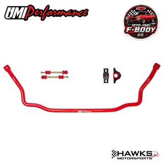 970-1981 Camaro Firebird & Trans Am Gloss Red 1-1/4-Inch Solid Front Sway Bar with Billet Mounts, UMI Performance 4066 (4066-B-UMI-Fbdy) Hawks Motorsports