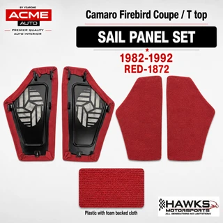 1982-1992 Camaro Firebird and Trans Am Red 1872 foam-backed cloth plastic rear sail-panel pair, Acme QP54C-1872