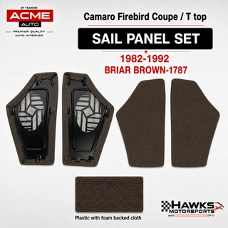 1982-1992 Camaro Firebird and Trans Am Briar Brown 1787 foam-backed cloth plastic rear sail-panel pair, Acme QP54C-1787
