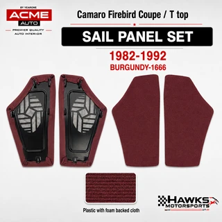 1982-1992 Camaro Firebird and Trans Am Burgundy 1666 foam-backed cloth plastic rear sail-panel pair, Acme QP54C-1666