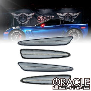 ORACLE 3150-020 tinted Concept SMD LED sidemarkers for a 2005-2013 Chevrolet C6 Corvette ORACLE tinted LED sidemarker replacement set for a Chevrolet C6 Corvette ORACLE C6 Corvette 3150-020 front and rear tinted LED sidemarkers