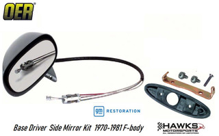 OER driver-side remote bullet-mirror package mirror and mirror mounting ki,t for a 1970-1981 Camaro, Firebird or Trans Am