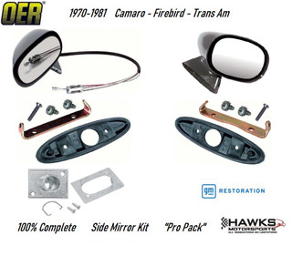 Complete OER PRO Pack driver- and passenger-side bullet-mirror kit for a 1970-1981 Camaro, Firebird or Trans Am