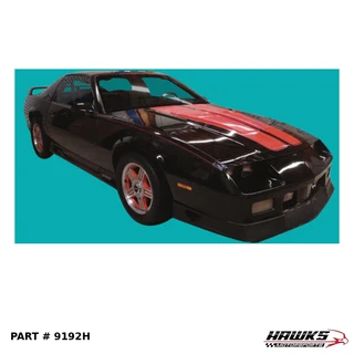 Camaro front three-quarter view showing a Heritage-style hood stripe application for the 1991-1992 stripe kit. 