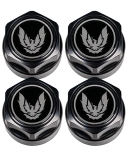Firebird NEW Black with Silver Bird 16" Wheel Centers, Set of 4 (also will fit the 17" GTA Aftermarket Wheel) 