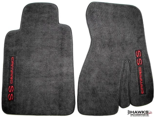 ACC Ebony Black front carpet floor mats with embroidered Camaro SS logos for 1993-2002 Camaro coupes