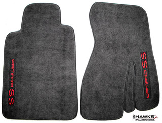 ACC Ebony Black front carpet floor mats with embroidered Camaro SS logos for 1993-2002 Camaro coupes