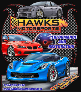 T-Shirt, Hawks Motorsports T-Shirt with Corvette, GTO, CTS-V, Black