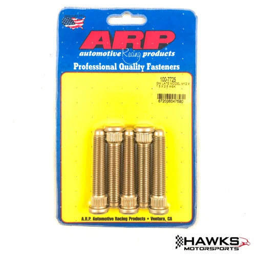 100-7725 1982-2002 Camaro/Firebird 12mm x 1.5 ARP Press-In Quick-Start Wheel Studs, Set of 5, 2.500" Long, ARP (100-7725) Hawks Motorsports