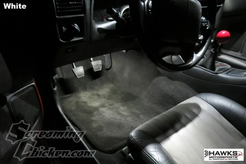 Cool White LED footwell-lighting kit installed in a 1996-2002 Chevrolet Camaro convertible