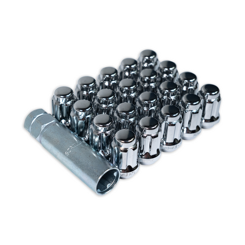 M14x1.5 Chrome Wheel Lug Nuts Spline Style, Set of 20, Gorilla