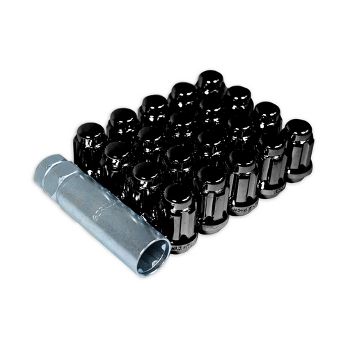 M14x1.5 Black Wheel Lug Nuts Spline Style, Set of 20, Gorilla