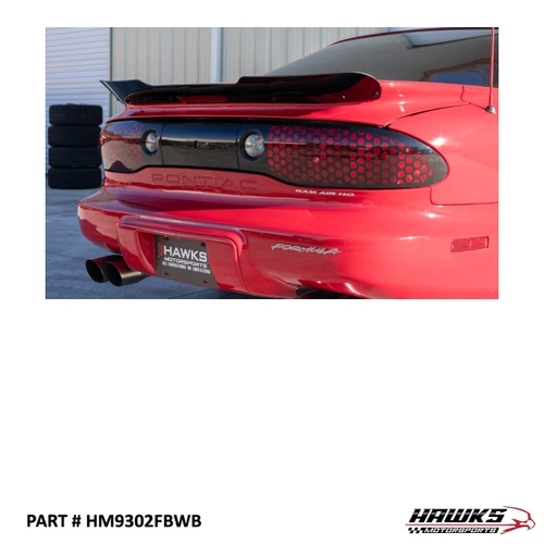 HM9302FBWB Race wickerbill for 1993-2002 Firebird Formula: rear view of Race extension installed on a red Firebird Formula.