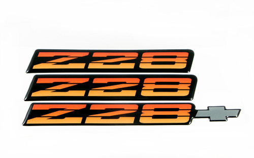 82-84 Camaro Z28 Tri-Color Red/Orange Emblem Set, New Aftermarket