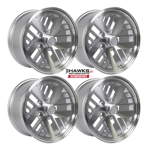 1982-1992 Camaro Firebird 17x9 Silver Formula Wheel Kit, Set of 4, Includes Center Caps and Lug Nuts, Hawks Restoration Parts HT179FORMULA-KIT 