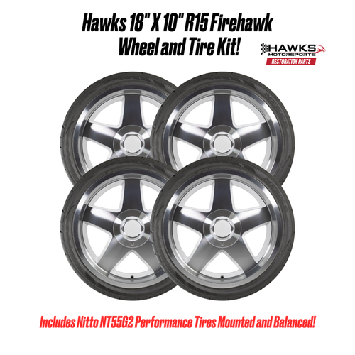  1982-1992 Camaro Firebird 18x10 R15 Wheel Kit with Nitto NT555 G2 Tires, Set of 4, Mounted and Balanced, Hawks Reproduction HT1810R15WTKIT