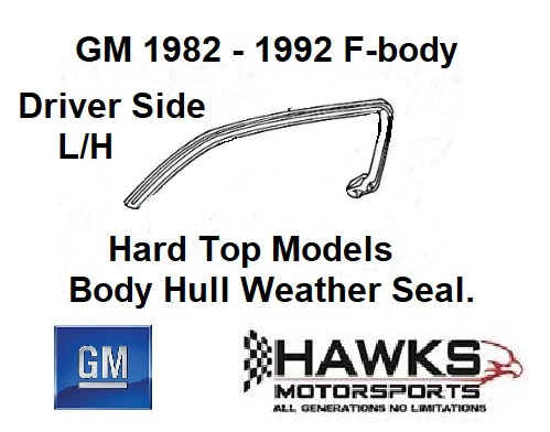 New GM replacement Driver Side body hull hard top weather seal.1982 - 1992 Camaro Firebird Trans Am