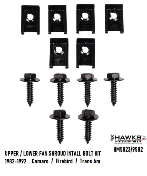 Reproduction fan-shroud screws and matching extruded U-nut clips Hawks Motorsports Bolt Kits HM5023/9582