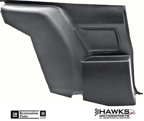 Left hand (Driver side) new rear armrest panel interior rear quarter panel trim. New molded in black.