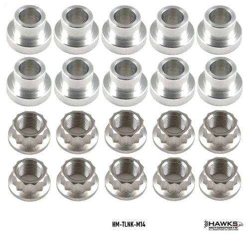 Titanium shank-style wheel lug nut and aluminum spacer detail for compatible drag wheels