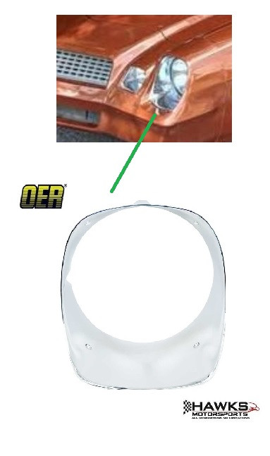 KEY FEATURES:

Official OER reproduction
Fits LH driver-side headlamp opening
Correct bright chrome finish
Injection-molded ABS construction