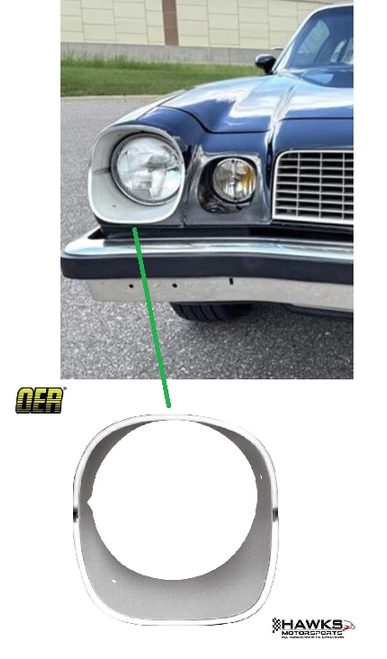 1974-1977 Camaro RH Passenger Side Silver Headlight Bezel OER 333792