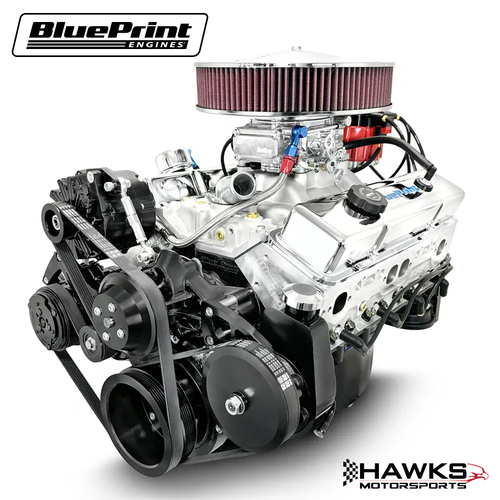 GM Small Block Compatible 350 c.i. Engine - 341 Horsepower - Deluxe Dressed - Black Pulley Kit - Carbureted, BluePrint Engines (BP350CTCK) Hawks Motorsports