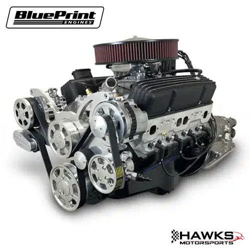 GM Small Block Compatible 383 c.i. Engine and 700R4 Automatic Transmission - 436 Horsepower - Standard Edition Builder Series - Polished Pulley Kit - Fuel Injected, BluePrint Engines (B383FK700) Hawks Motorsports