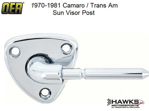 1970-1981 Camaro Firebird Trans Am Sun Visor Post (Support Bracket), Chrome, LH or RH, OER - 20057366 (