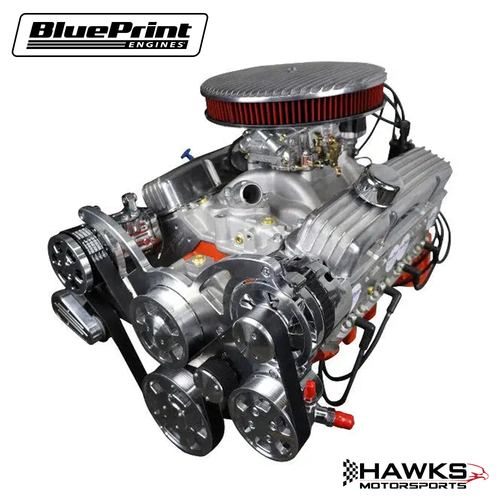 GM Small Block Compatible 383 C.I. Deluxe Dressed - Low Profile - Polished Pulley Kit - Carbureted, BluePrint Engines (BP38318CTCKV) Hawks Motorsports