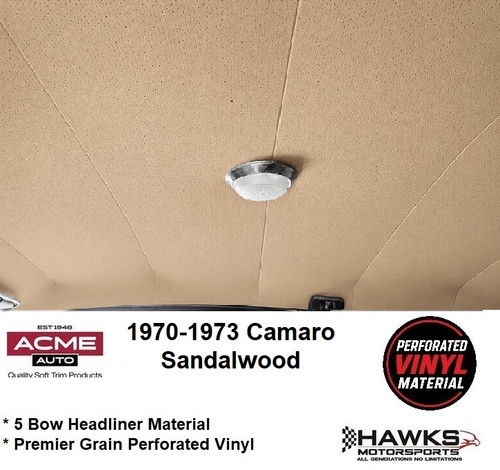 1970-1973 Camaro Sandalwood Premier Perforated Vinyl 5-Bow Headliner with Sun Visor Material, Acme 70-1413-PRP1180
