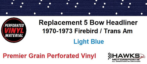 1970-1973 Firebird / Trans Am Dark Blue Premier Perforated Vinyl 5-Bow Headliner with Sun Visor Material, Acme 70-1513-PRP1183 