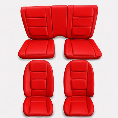 Front and rear replacement seat upholstery set
Part number: U377L-KS83
Brand: Acme
Fits 1978-1981 Pontiac Firebird Trans Am Deluxe interior applications
Torch Red leather seating area
Matching Torch Red vinyl sides and back
Includes upholstery for front and rear seating areas
Includes installation instructions
Includes hog rings
Includes hog ring pliers