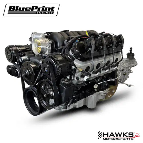 BLS3763KBTKX GM LS Compatible 376 C.I. Engine & TKX 5-Speed Manual Transmission - 530 Horsepower - Standard Edition Builder Series - Black Pulley Kit - Holley Terminator X EFI System - BluePrint Engines (BLS3763KBTKX)