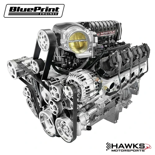 PSLS3767SCTK GM LS Compatible 376 C.I. Pro Series Engine - 700 Horsepower - Gen 6 Whipple 3.0L Supercharger - Deluxe Dressed - Natural Pulley Kit - Holley Terminator X EFI System - BluePrint Engines (PSLS3767SCTK)