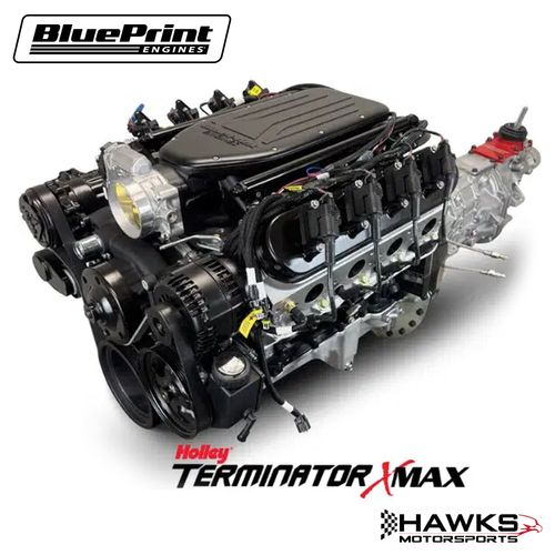 BLS4278KBT56 GM LS Compatible 427 c.i. Engine and T56 Manual Transmission - 585 Horsepower - Standard Edition Builder Series - Black Pulley Kit - Holley Terminator X EFI System - BluePrint Engines (BLS4278KBT56)