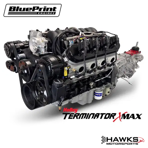 BLS4273KBT56 GM LS Compatible 427 c.i. Engine and T56 Manual Transmission - 605 Horsepower - Standard Edition Builder Series - Black Pulley Kit - Holley Terminator X EFI System - BluePrint Engines (BLS4273KBT56)
