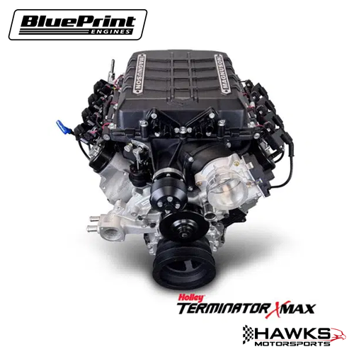 BLS4279SCTKBT56 GM LS Compatible 427 c.i. Engine and T56 Manual Transmission - 830 Horsepower - Standard Edition Builder Series - Black Pulley Kit - Holley Terminator X EFI System - BluePrint Engines (BLS4279SCTKBT56)