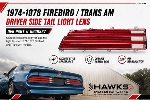 1974-1978 Pontiac Firebird and Trans Am left-hand driver-side tail lamp lens assembly, OER part number 5949827.