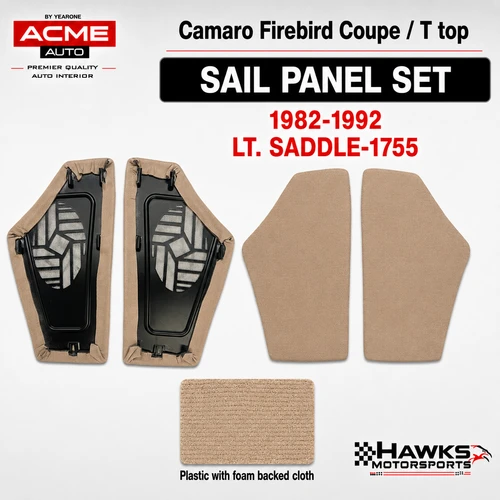 1982-1992 Camaro Firebird and Trans Am Saddle 1755 foam-backed cloth plastic rear sail-panel pair, Acme QP54C-1755