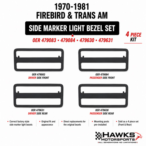 Four-piece OER front and rear side marker lamp bezel kit for 1970-1981 Pontiac Firebird and Trans Am