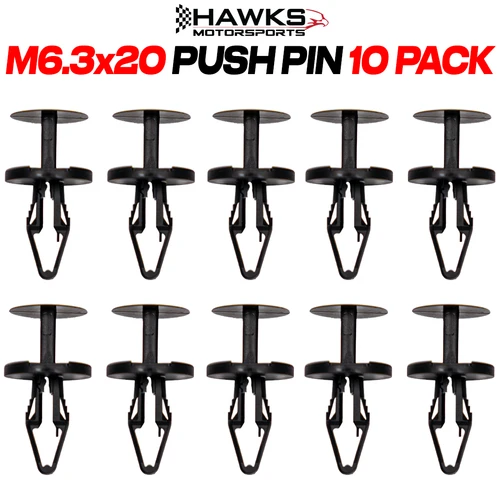 10 pack M6.3x20 black plastic body fastener push pins