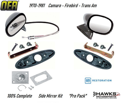 Complete OER PRO Pack driver- and passenger-side bullet-mirror kit for a 1970-1981 Camaro, Firebird or Trans Am