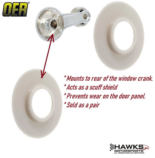 OER 20393850 manual window crank handle washer scuff plates for 1967-1981 Camaro and Firebird. PAIR