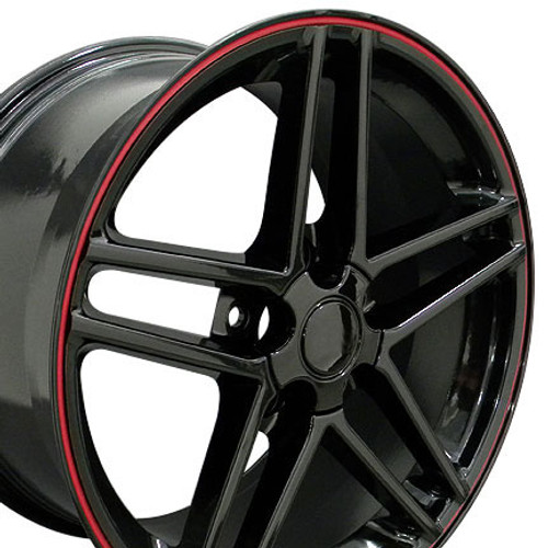 C6 Z06 Corvette Black w/ Red Lip 17x9.5 Wheels, Set of 4